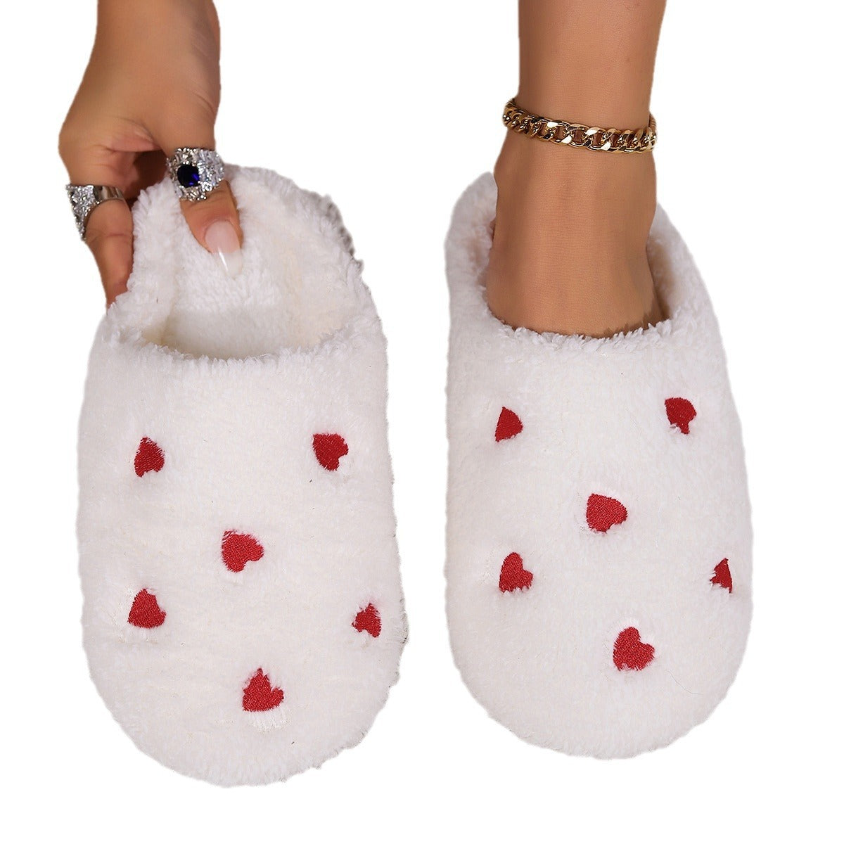 Women's Non-Slip Thick-Soled Fluffy Slippers with Heart Toe Cap