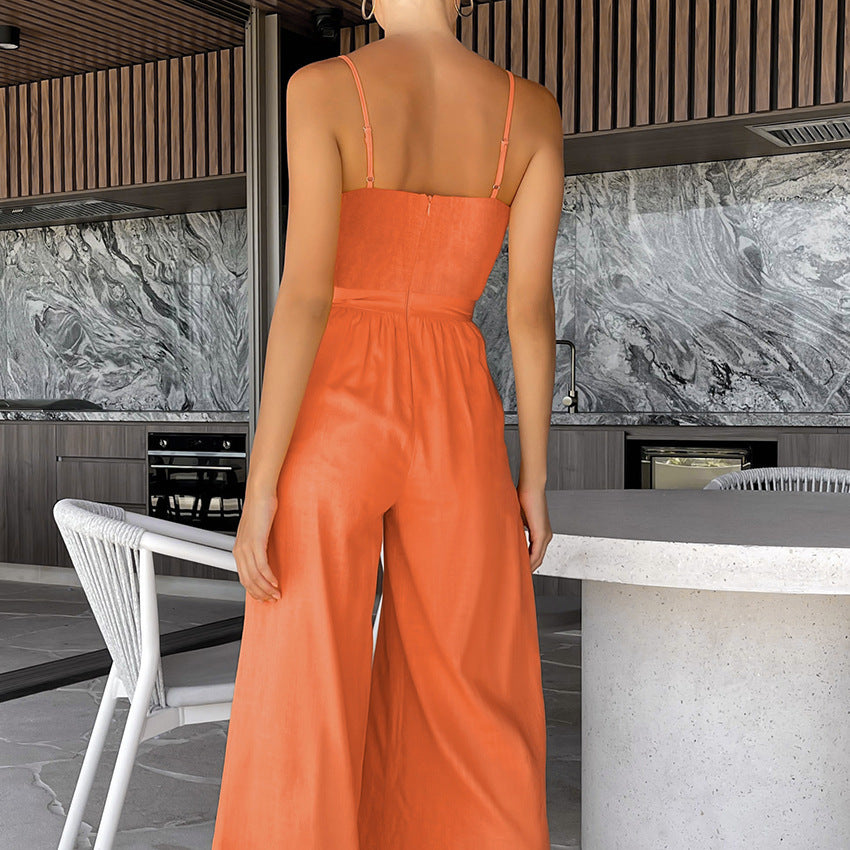 Women's Fashion Sling Wide-Leg Jumpsuit, Casual Loose-Fit Bodysuit