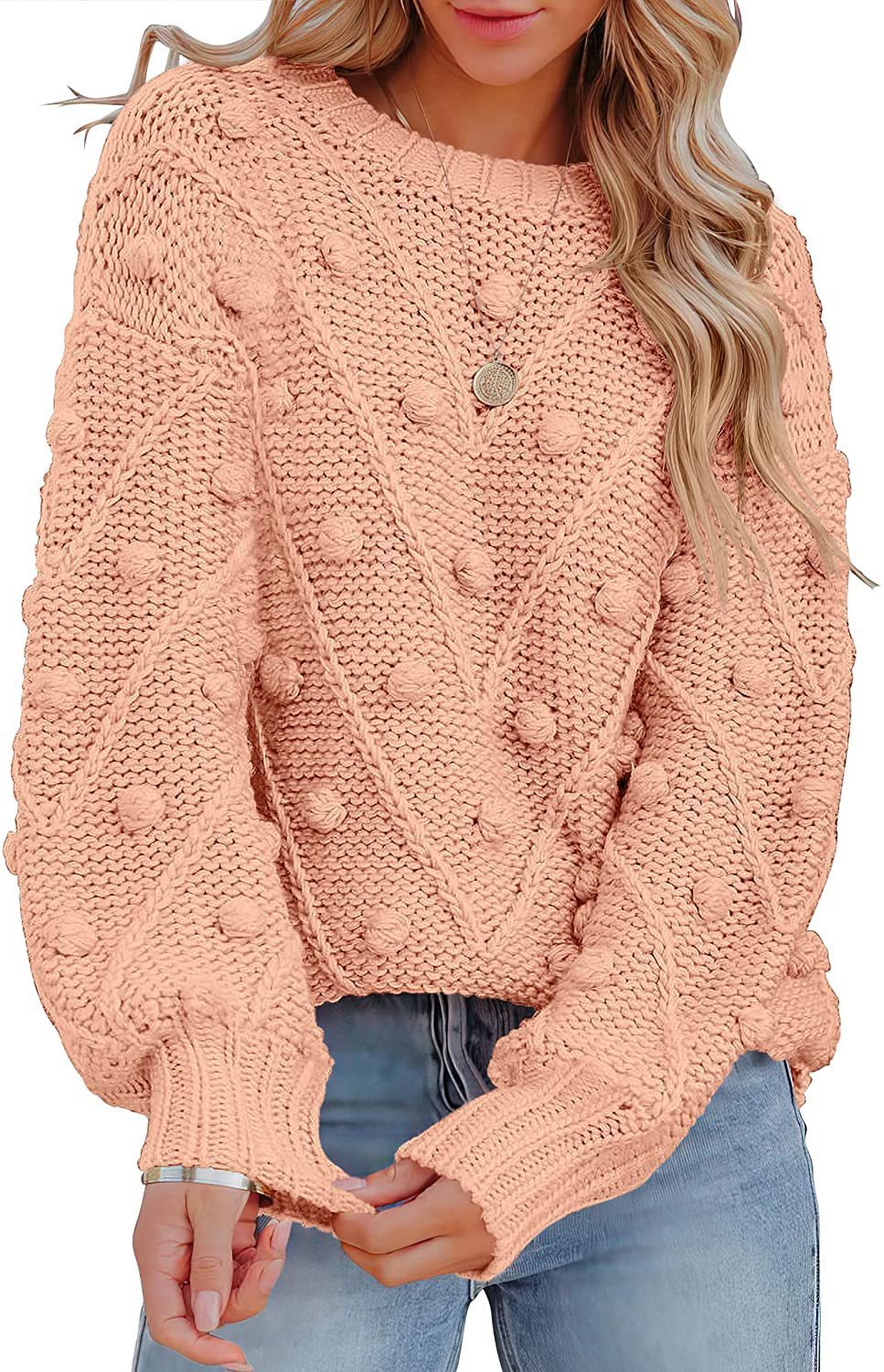 Loose-Fit Wool Ball Sweater with Long Sleeves