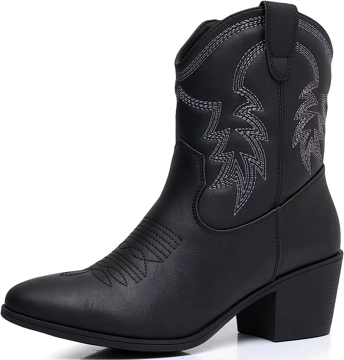 European and American Retro Chunky Heel Side Zip Western Denim Boots