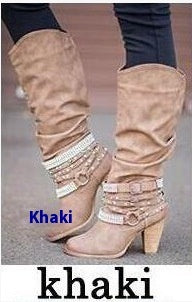 Plus Size Pleated Women's Boots with Thick High Heels