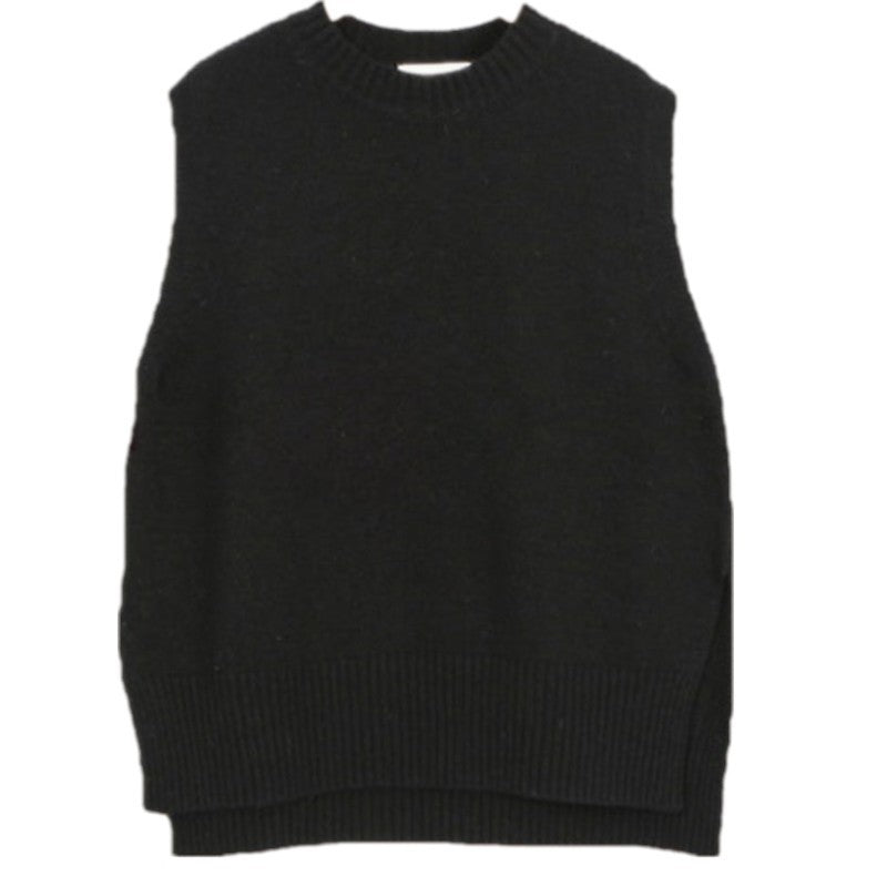 Women's Sleeveless Loose-Fit Knitted Vest Sweater with Round Neck