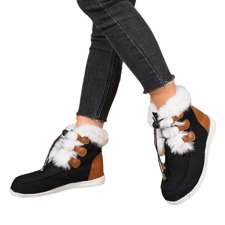 Women's Fashion Round-Toe Snow Boots – Winter Warm Plush Flat Cotton Shoes