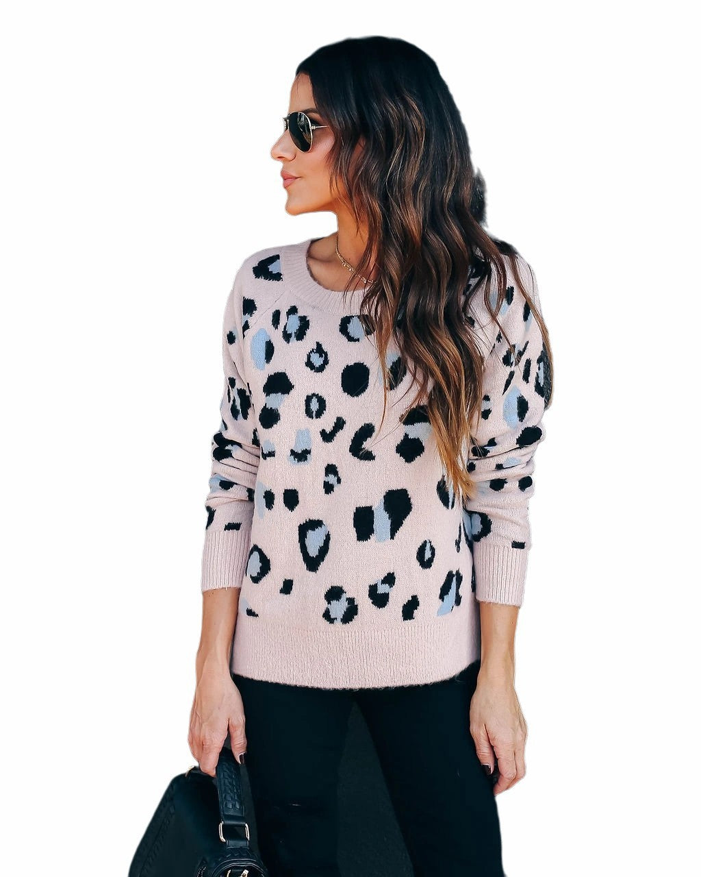 Plus Size Women's Leopard Print Knit Sweater – Base Layer Clothing