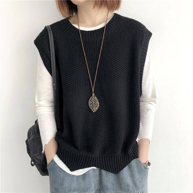 Women's Knitted Vest – Solid Color, Loose Round Neck, Irregular Pullover Short Crop Top Outerwear