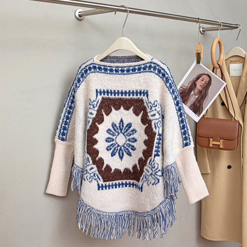 Mao Mao Yu Retro Ethnic Off-Shoulder Pullover