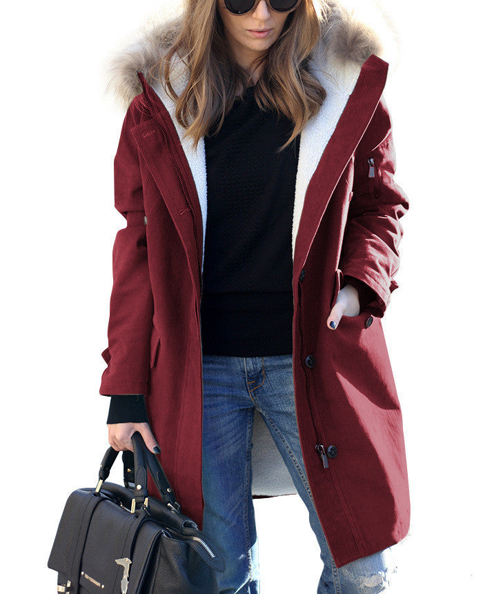 Women's Loose-Fit Hooded Overcoat with Extended Fur Collar