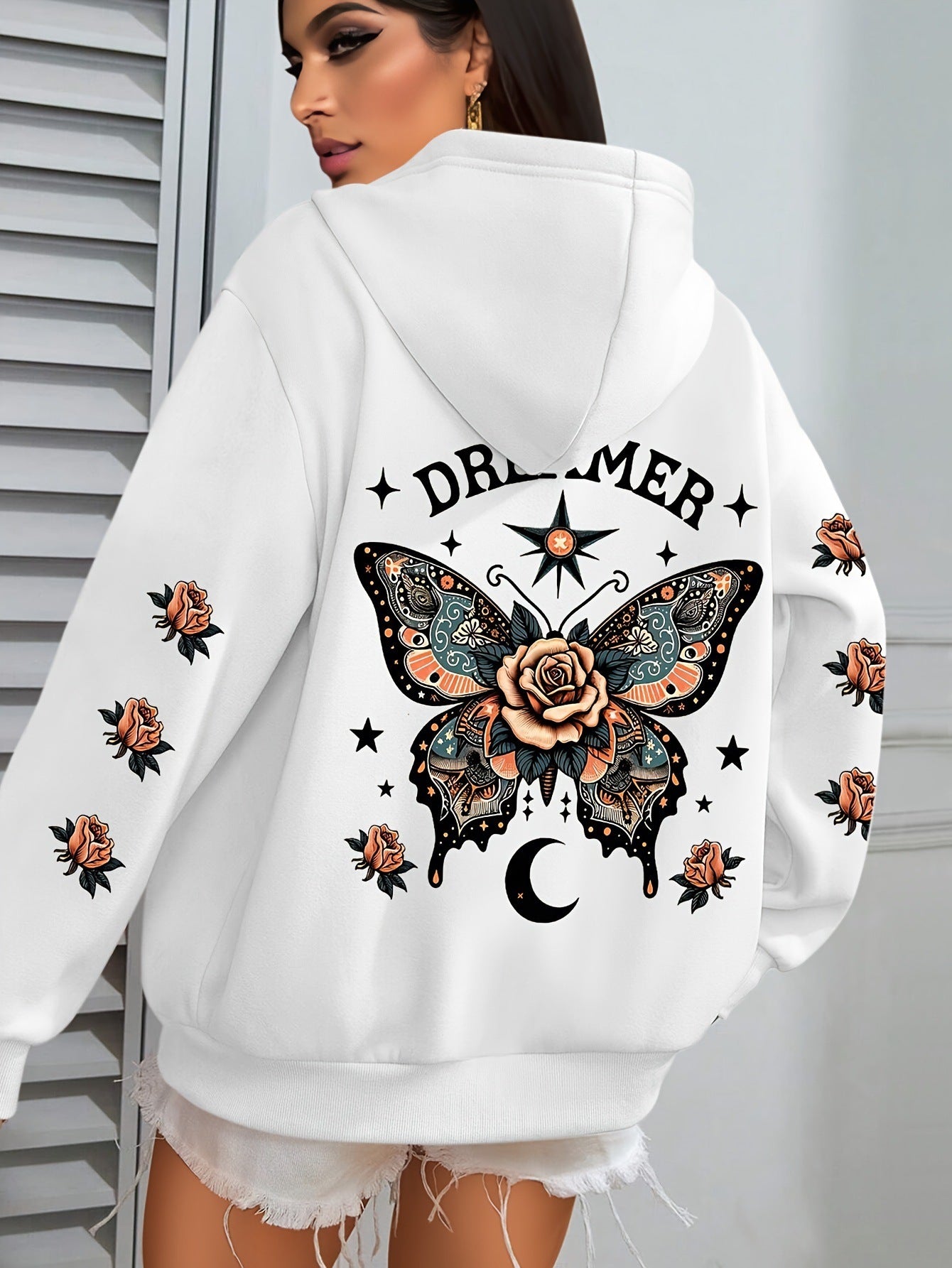 Casual Drawstring Hoodie with Letter Print