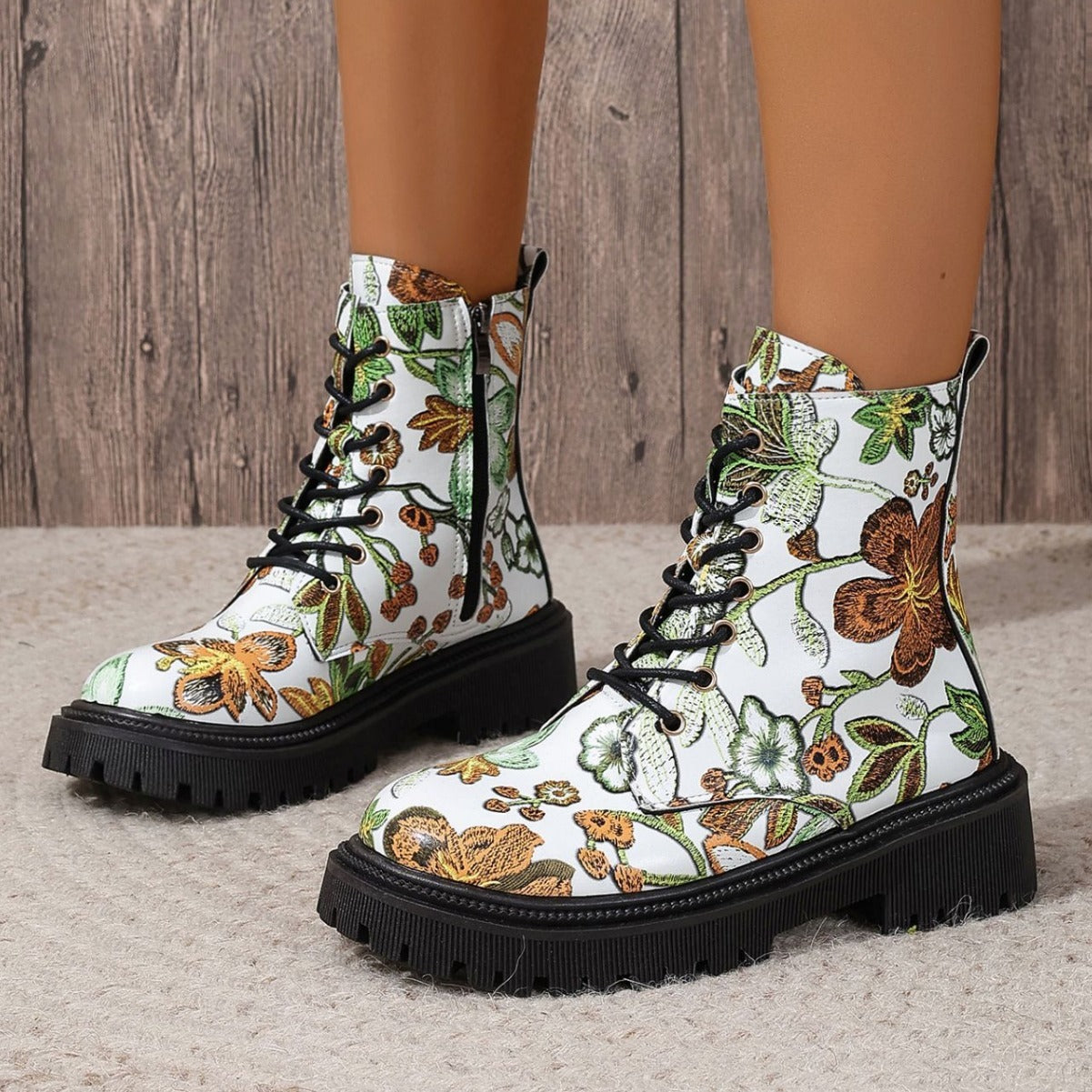 Women's Multicolor Printed Flat Low-Heel Martin Boots