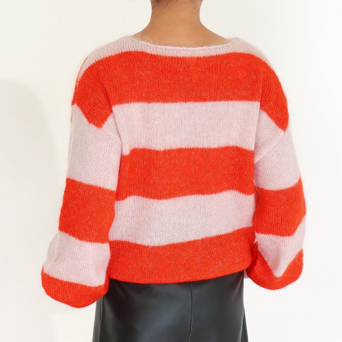 Autumn Mohair Round Neck Striped Sweater – Loose-Fit & Slimming