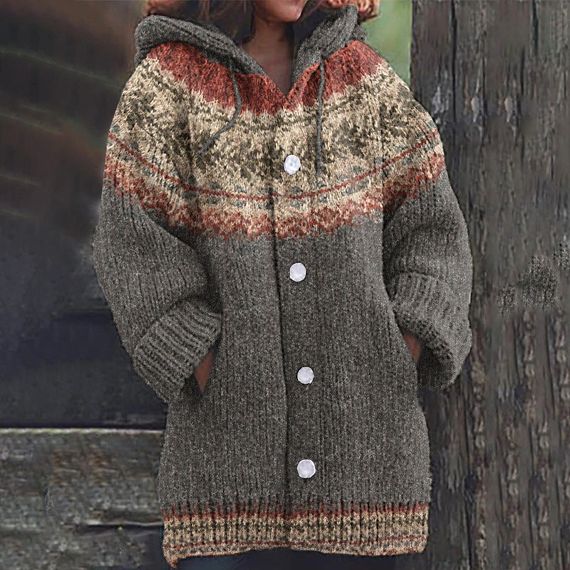 3D Printed Thickened Hooded Cardigan Sweater – Autumn and Winter Coat