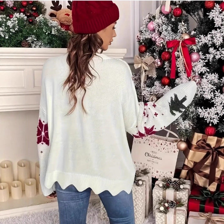 Printed Holiday Loose Casual Knit Sweater For Women