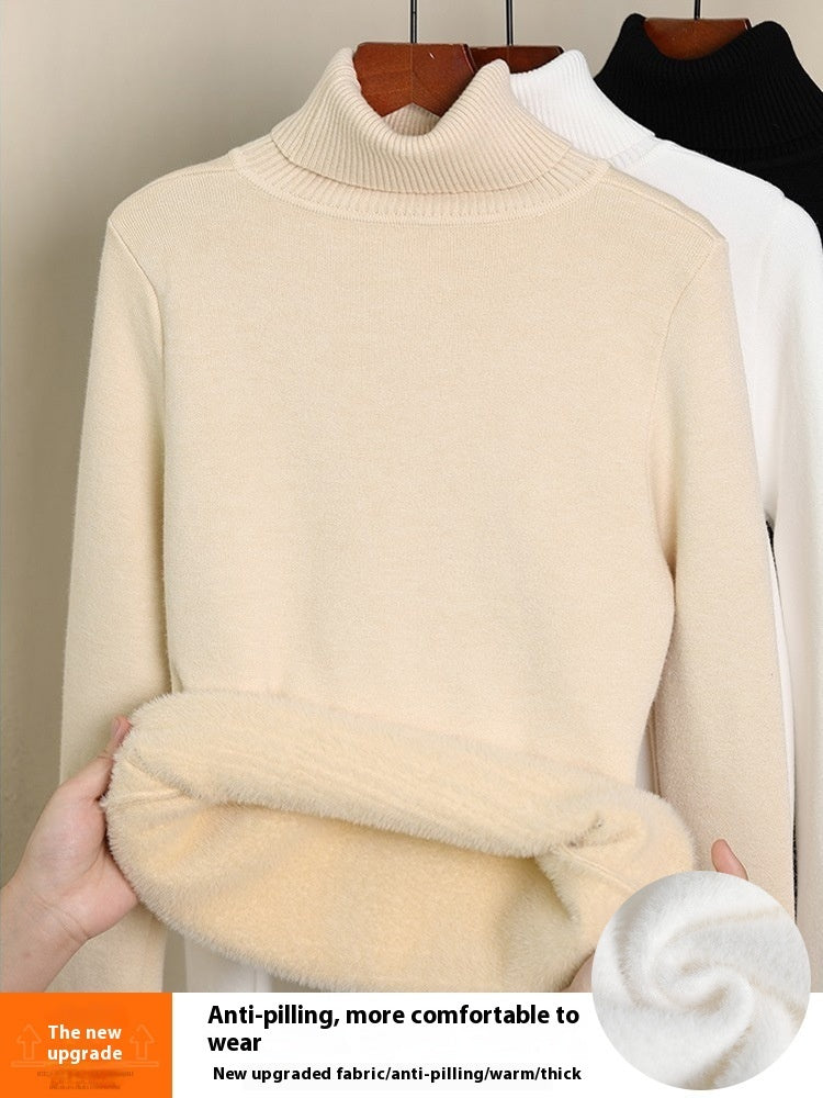 Fleece-Lined Thick Turtleneck Sweater for Women