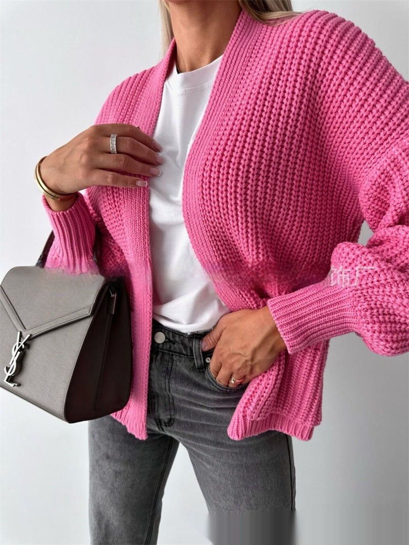 Solid Color Knitted Cardigan Sweater