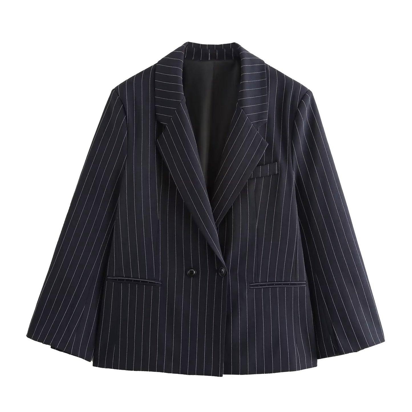 Winter New Versatile Pinstripe Double-Breasted Baggy Coat – Stylish and Cozy