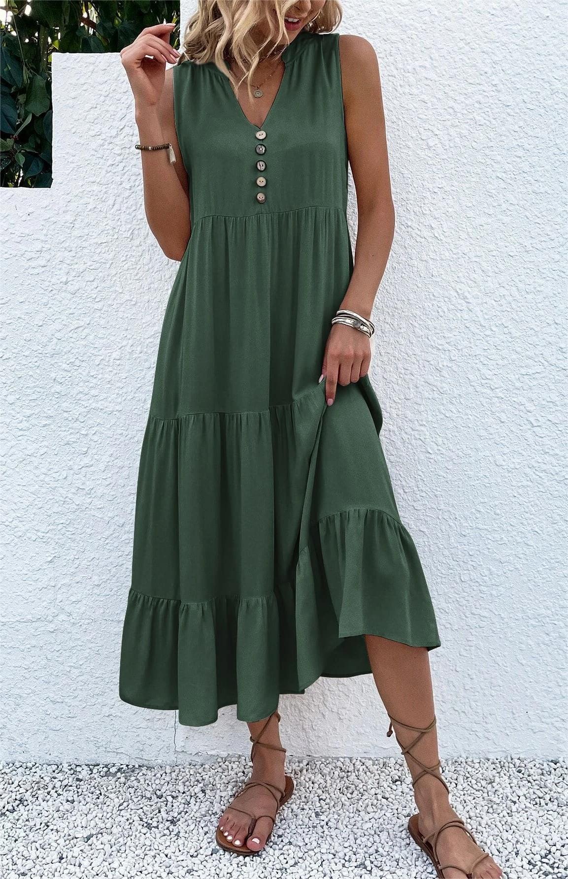 Smock Dress with Button Detail and Ruffle Hem Design