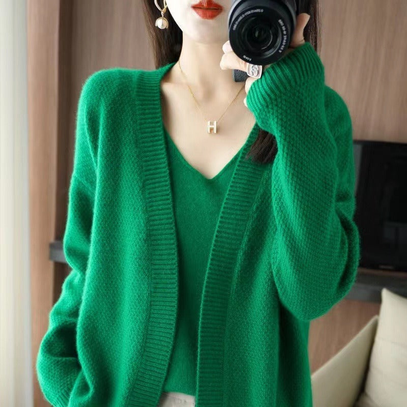 Knitted Cardigan with Two-Piece Sling and V-Neck Sweater – Elegant Temperament Design