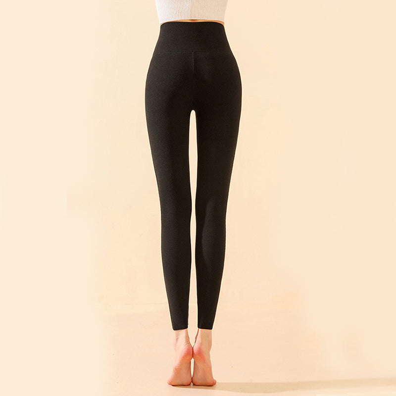 Women's Winter High-Waist Knee-Pad Leggings, Fashionable Warm Double-Sided Brushed Slim Pants