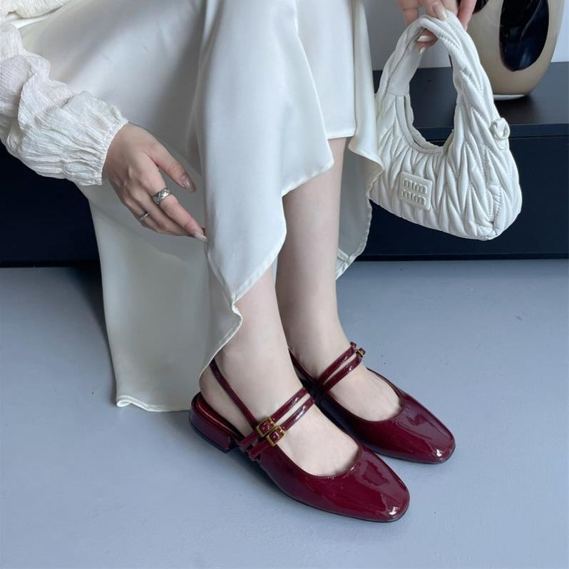 Women's Buckle Square Toe Leisure Semi-Slippers Sandals