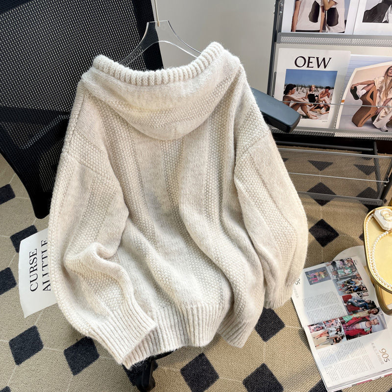 Hooded Soft and Cozy Thick Drawstring Knitted Sweater Top