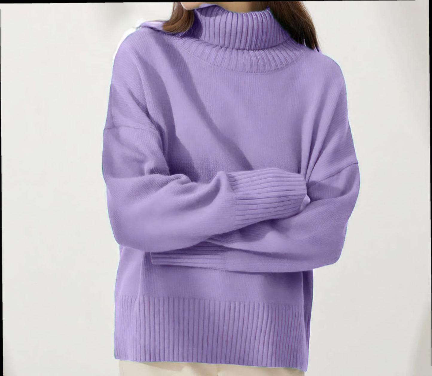 Cozy High Polo Collar Solid Color Pullover