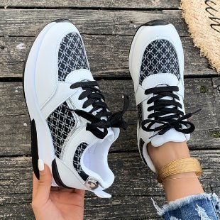 Women's Casual Lace-Up Sports Shoes with Thick Sole and Lightweight Design