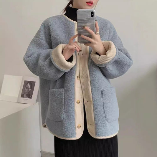 Vintage Wool Coat for Women Winter Loose Fit Casual Thickened