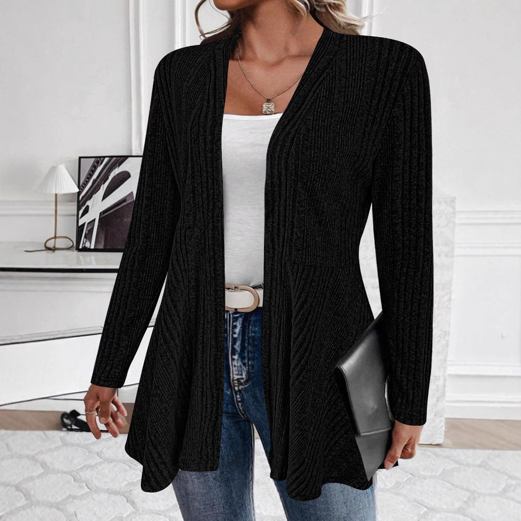 Simple Mid-Length Cardigan Coat with Long Sleeves