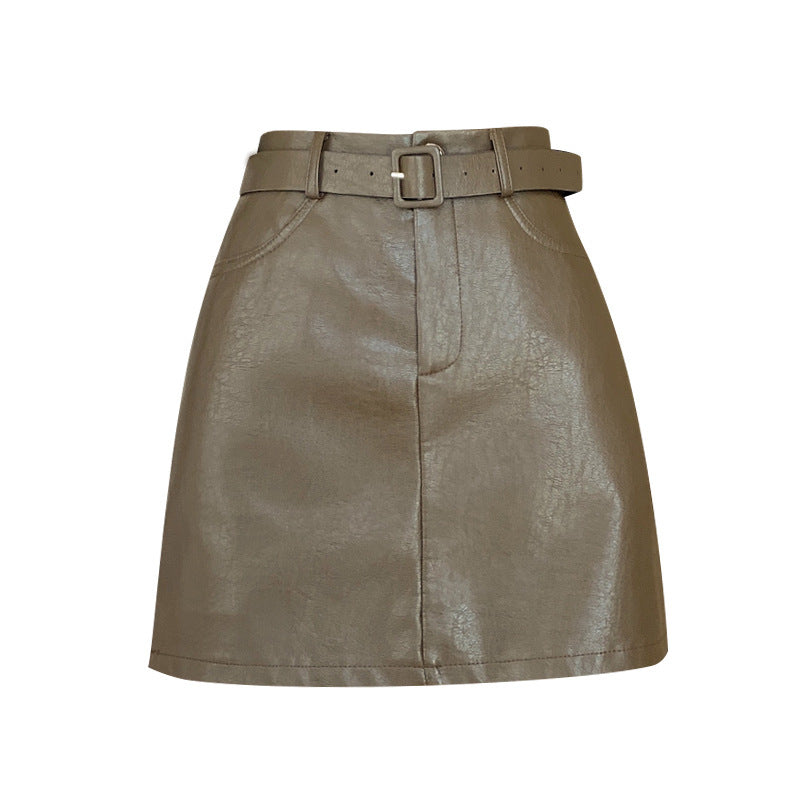 American Retro Hot Girl A-Line Leather Skirt