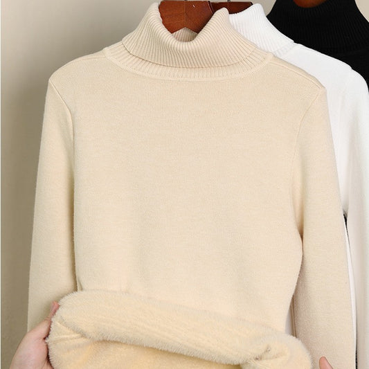 Fleece-Lined Thick Turtleneck Sweater for Women