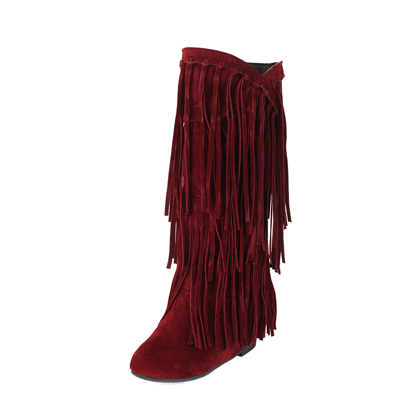 Autumn and Winter Tassel Round Toe Invisible Elevated Casual High Leg Boots for Women