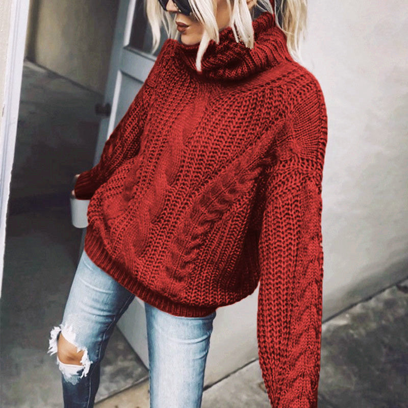 Women's Solid Color Turtleneck Knitted Sweater