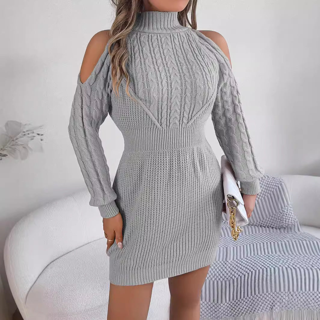 Twist-Detail Lantern Sleeve Bodycon Sweater Dress