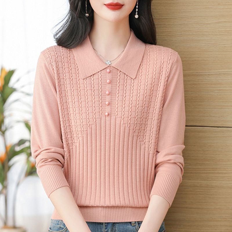 Beaded Lapel Knit Sweater for Women - Youthful and Stylish Design