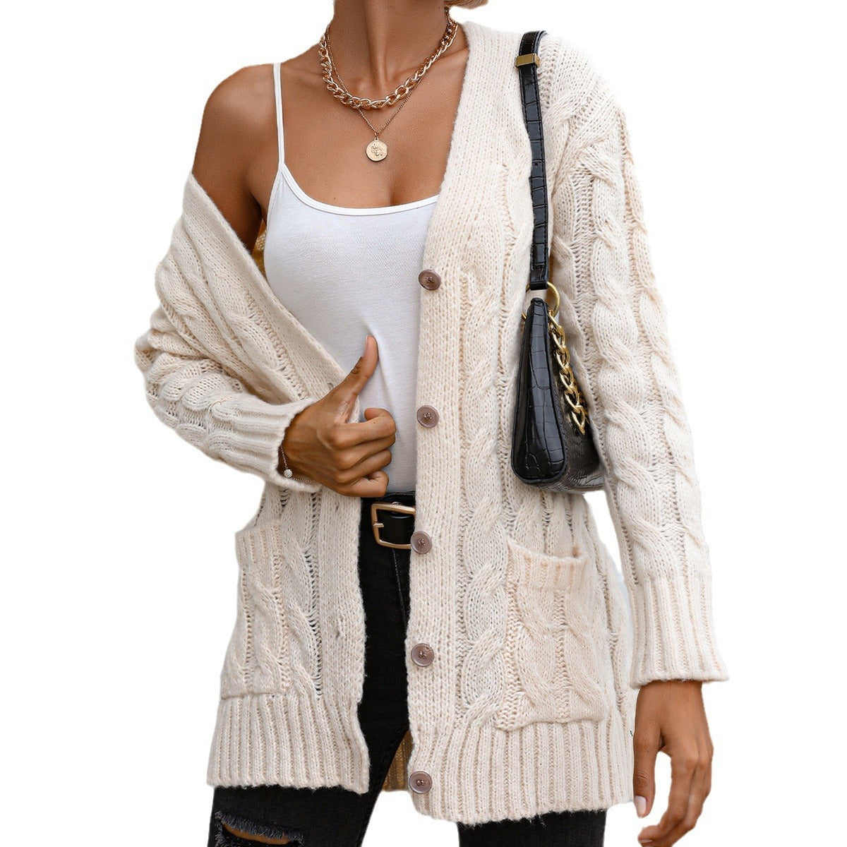 Women's Solid Color Twisted Single-Breasted Knitted Cardigan