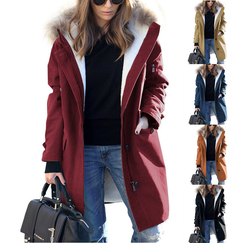 Women's Loose-Fit Hooded Overcoat with Extended Fur Collar