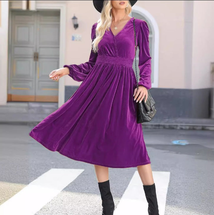 Women's Solid Color Long-Sleeve Dress