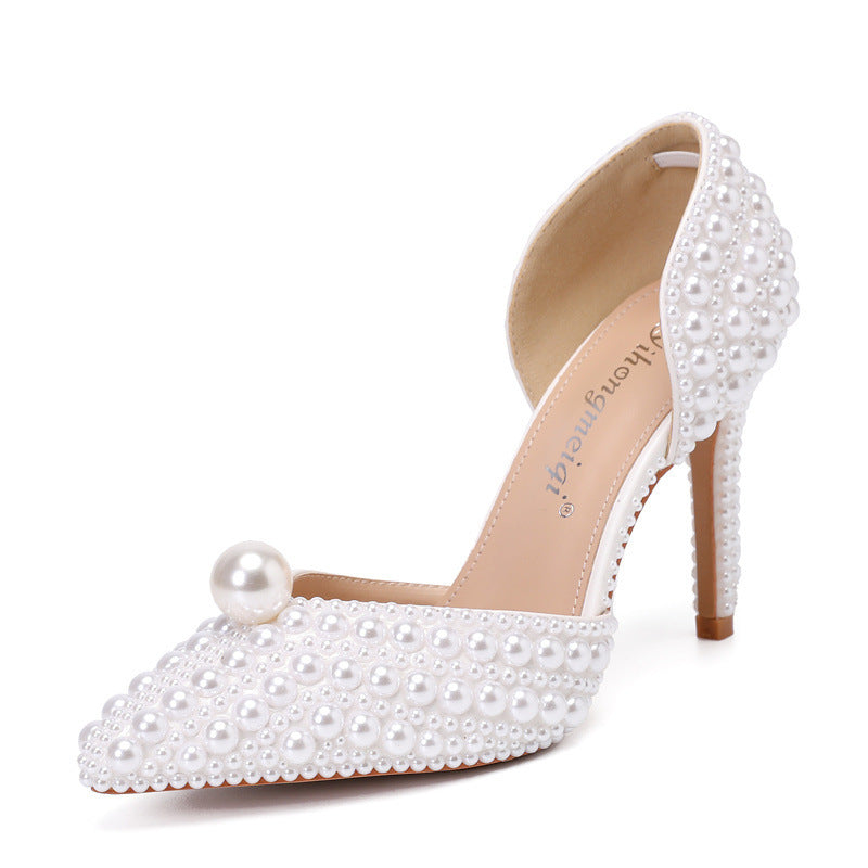 Women's Pointed-Toe Stilettos with Pearl Detail – Elegant Wedding Shoes