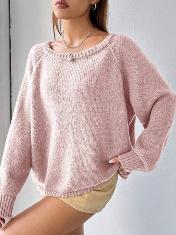 Women's Fashion Solid Color Round Neck Pullover Sweater