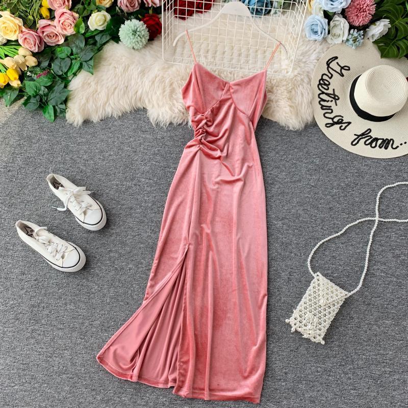 V-neck strap velvet dress