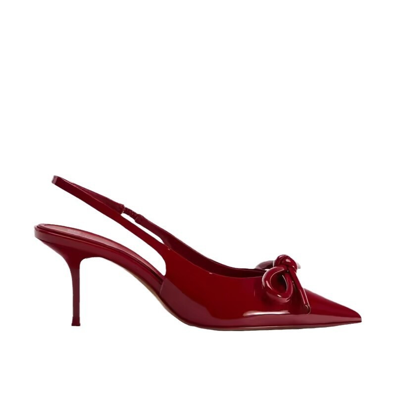 Women's Red Bowknot Low-Cut Exposed Heel Shoes