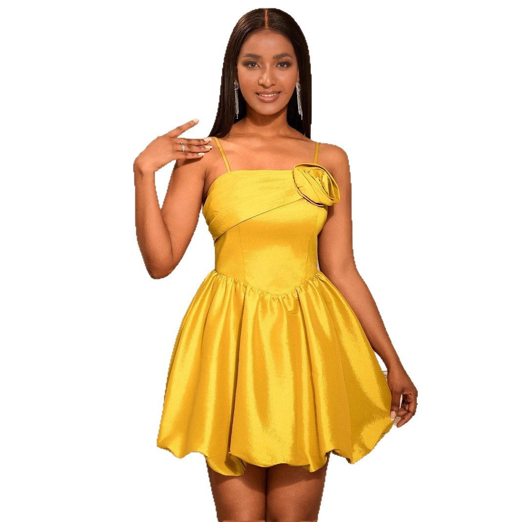 European And American High-grade Sling Three-dimensional Flower Jumpsuit Skirt