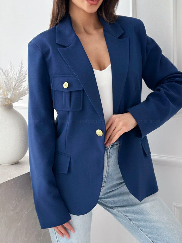 Women's Double-Breasted Solid Color Blazer Coat