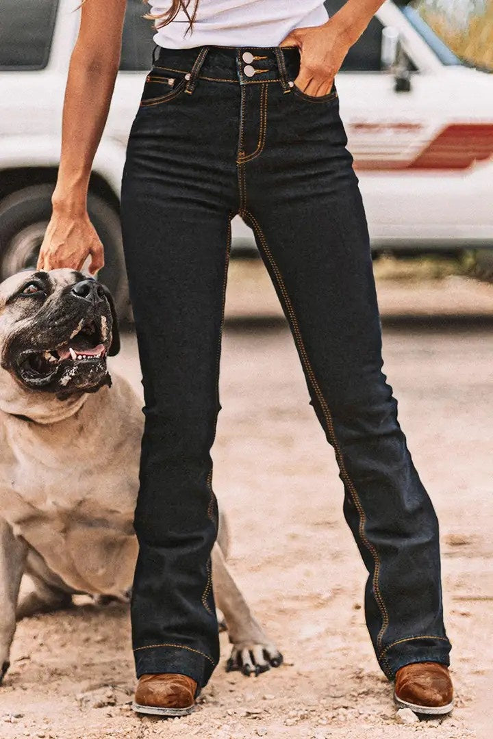 High-Rise Bootcut Jeans For Women, Tummy Control Dark Wash Durable Western Work & Riding Pants