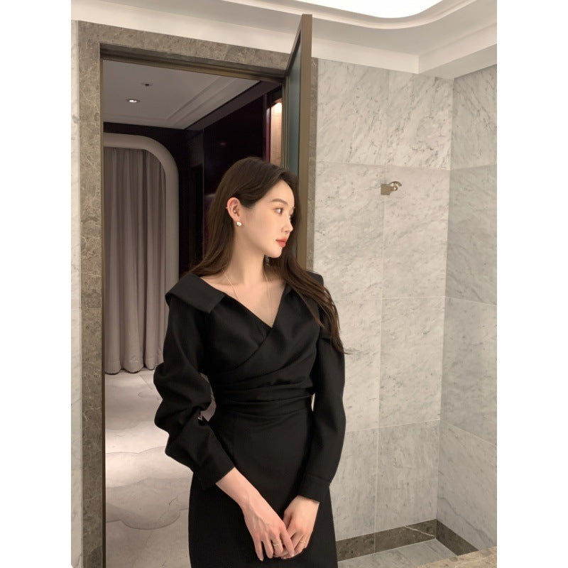 Slimming Puff Sleeve Elegant Young Self-tie Dress Women