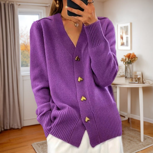 New Autumn & Winter Solid Color Long Sleeve V-Neck Knitted Cardigan