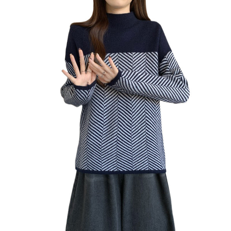 Half-Turtleneck Pullover Sweater – Youthful and Stylish Temperament Top