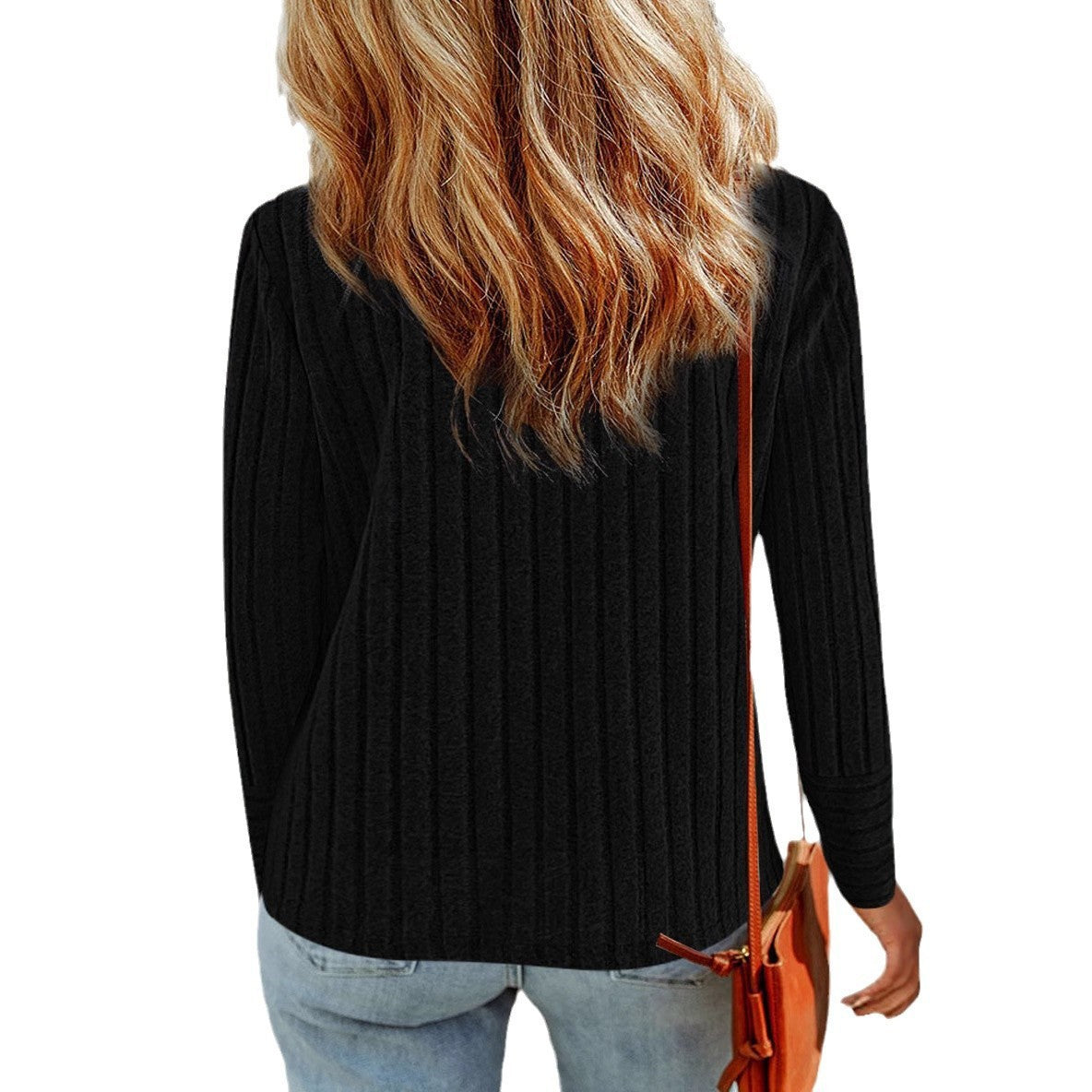 Pullover Round Neck Long Sleeve Top with Fashionable Button Detail