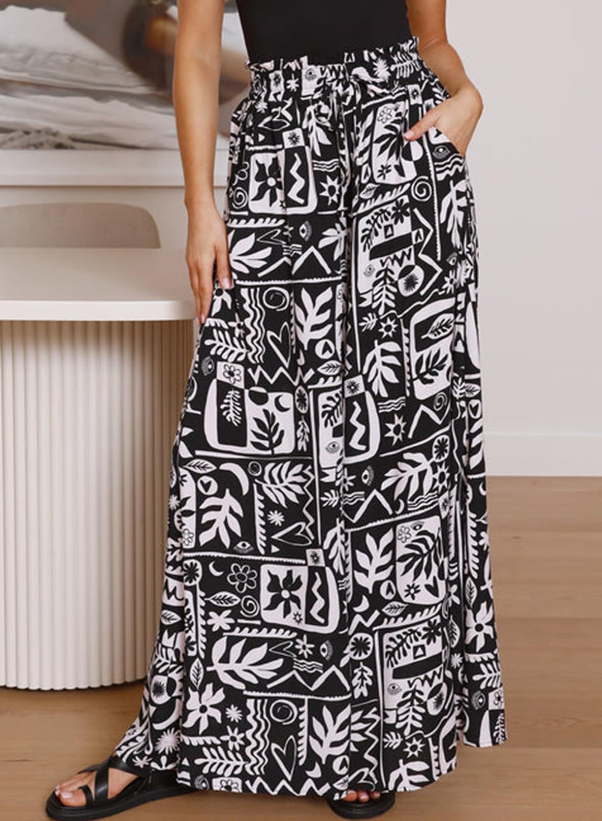 Printed Casual Comfortable Wide-Leg Trousers