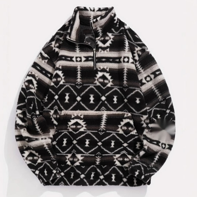 Women's Ethnic-Style Printed Fleece Sweater – Fashionable and Cozy